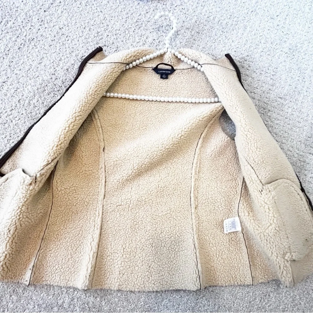 Lands' End Womens Brown Vest Sz 2-4 Faux Suede Sherpa Shearling Western Biker - Picture 9 of 10